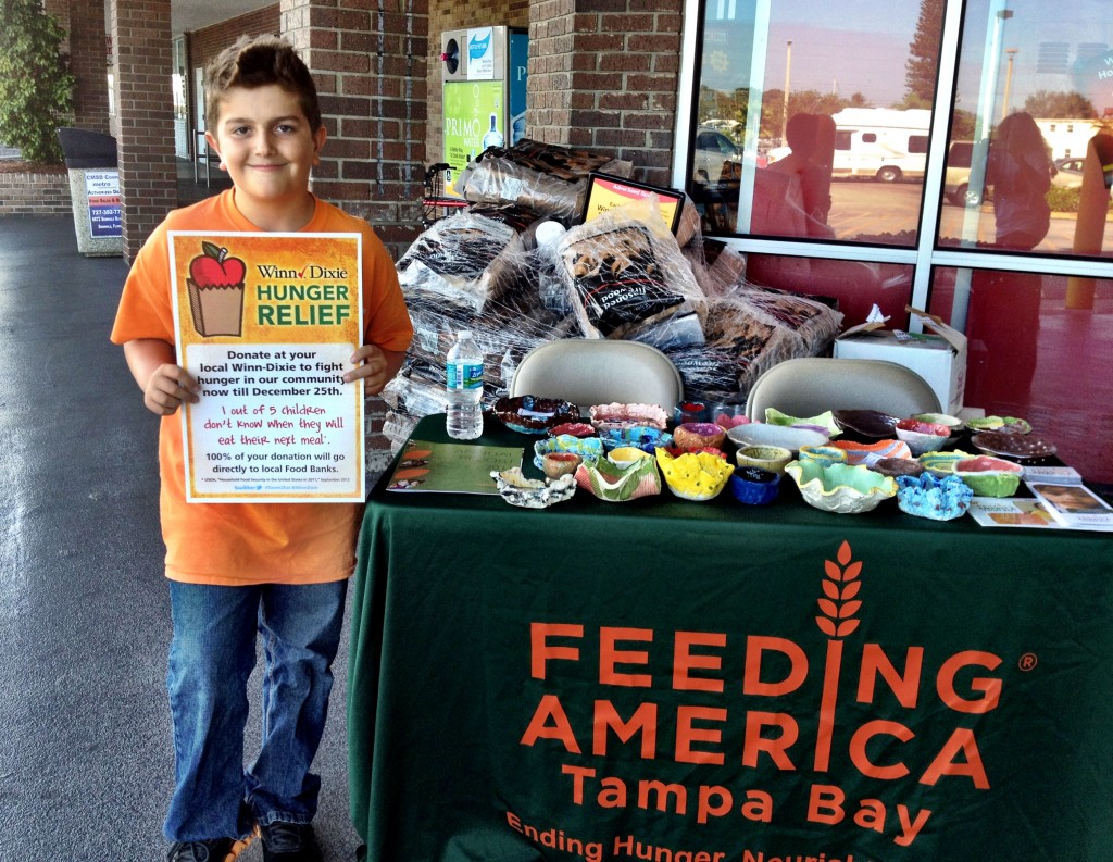Brooks raised $96 in two hours at Winn Dixie in Madeira Beach.  That provides 672 meals!